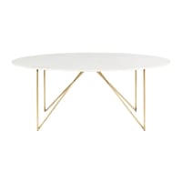IZMIR - Table à manger 4/6 personnes en marbre blanc et fer doré L200