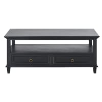 CAMBRONNE - Table basse 2 plateaux noire et métal coloris laiton