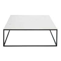 MARBLE - Table basse carrée en marbre blanc et métal noir