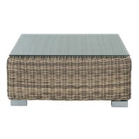 Table basse de jardin en verre trempé et résine tressée L 76 cm Table basse de jardin en verre trempé et résine tressée L 76 cm