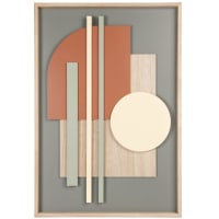 GRAVENDEEL - Tableau abstrait beige, vert, jaune et rouge 41x60