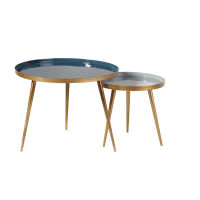 Tables gigognes en métal bleu et doré Tables gigognes en métal bleu et doré