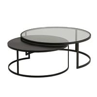 Tables gigognes en verre trempé et métal noir Tables gigognes en verre trempé et métal noir