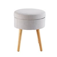 Tabouret coffre gris clair et pieds en hévéa Tabouret coffre gris clair et pieds en hévéa