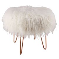 Tabouret en fausse fourrure blanche et métal cuivré LOEN Tabouret en fausse fourrure blanche et métal cuivré LOEN