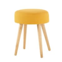 Tabouret jaune et pieds en pin et hévéa Tabouret jaune et pieds en pin et hévéa