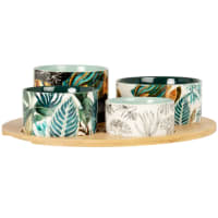 MARA - Taças de aperitivos em faiança branca com motivo de fundo do mar multicolor (x4) e tabuleiro em bambu