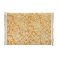 FLEURELLE - Tapis en coton écru et jaune moutarde avec pompons 140x200