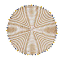 ELIOT - Tapis en coton et jute et pompons multicolores D100