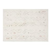 TENO - Tapis in cotone riciclato écru con motivi a rombi multicolore 140x200 cm