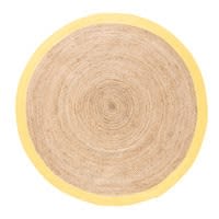 Tapis rond tressé en jute contour jaune D180 Tapis rond tressé en jute contour jaune D180
