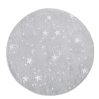 ALESUND - Tapis rond tufté gris motifs étoiles écrues D100