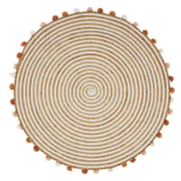 Tappeto rotondo a spirale in cotone OEKO-TEX® e iuta con pompon