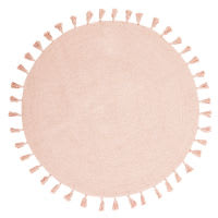 Tappeto rotondo con pompon in cotone rosa, d. 100 cm Tappeto rotondo con pompon in cotone rosa, d. 100 cm