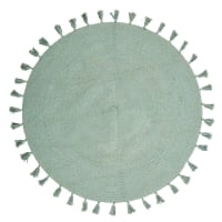 NINA - Tappeto rotondo con pompon in cotone verde, 100 cm