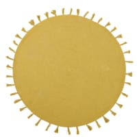 NINA - Tappeto rotondo in cotone giallo senape con pompon, 100 cm