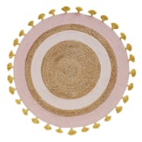 SAHARI - Tappeto rotondo in iuta intrecciata e cotone con pompon, D.100 cm