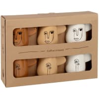 RAZANE - Tassen-Set aus Steingut, Set aus 6, orange, beige, braun und ecru mit Gesichtsmotiven