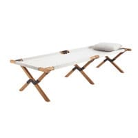 Taupe Fabric and Acacia Camp Bed with Pillow Taupe Fabric and Acacia Camp Bed with Pillow
