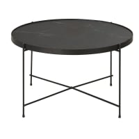 CRUZZO - Tavolino basso rotondo effetto marmo nero