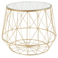 FLORENTINE - Tavolino da divano in vetro e fili di metallo dorato