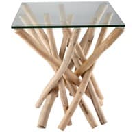Tavolino da salotto in vetro e rami di teak ALGA Tavolino da salotto in vetro e rami di teak ALGA