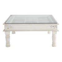 Tavolo basso bianco indiano in massello di mango L 100 cm Tavolo basso bianco indiano in massello di mango L 100 cm