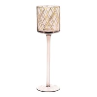 KARDA - Tealight on a stand in smoky grey glass with gold grid print