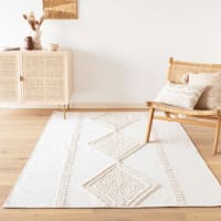 LOSEA - Teppich aus recycelter Baumwolle mit getuftetem grafischem Muster, ecru und beige, 140x200cm