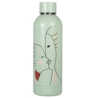 RYSWICK - Thermosflasche aus Edelstahl und blaugrünem Silikon, Aufdruck Gesichter in schwarz und rosa
