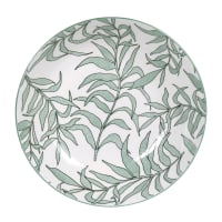 EVORA - Set aus 6 - Tiefer Teller aus weißem Porzellan mit grünem Pflanzenmotiv