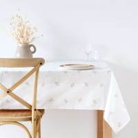 FLORAMO - Tischdecke aus Baumwolle mit ecrufarbenem und beigem Blumenmuster, 130x210cm