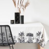 PARADISE - Tischdecke aus Bio-Baumwolle mit schwarz-weißem Palmenmotiv, 150x250cm