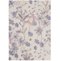 VALENTINE - Toile imprimée et peinte fleurs écrues, bleues et roses 50x70