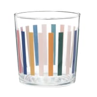 Set aus 6 - Trinkbecher aus Glas mit mehrfarbigem Streifenmuster