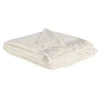 DAMIANO - Tuch aus Baumwolle und Leinen, khaki und beige mit Fransen, 100x180cm
