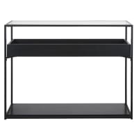 RAVEN - Two-tier glass and black metal console table