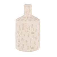 Vase aus beigem Steinzeug mit Muster H22cm