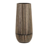 Vase en bois de manguier gravé noir et beige H33