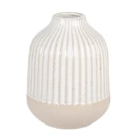 YVON - Vase en grès blanc et strié beige H12