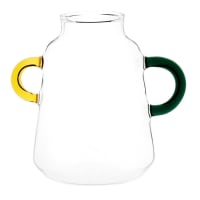 DOMEKA - Lot de 2 - Vase en verre transparent et poignées jaunes et vertes H13