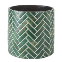 Vaso em cimento verde com motivos brancos H36