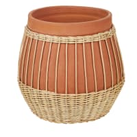 Vaso em terracota e vime entrançado H30