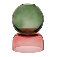 Vaso in vetro con rosa e verde alt. 14 cm