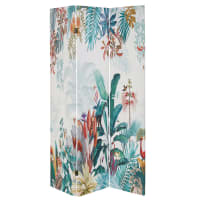 Velvet and pine room divider with multicoloured plant print