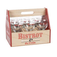 BISTROT MONTMARTRE - Verres à pieds en verre imprimé (x6) et support en pin imprimé