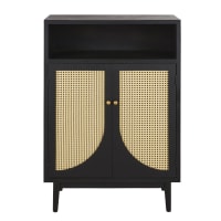 RELATO - Vintage black and rattan canework storage cabinet with 2 doors