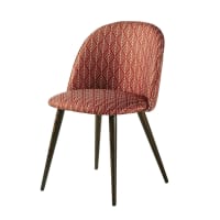 MAURICETTE - Vintage-Stuhl mit terrakottafarbenem Ährenmotiv und Metall in Eichenoptik