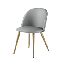 MAURICETTE - Vintage-Stuhl, stahlgrau mit Metall in Eichenoptik