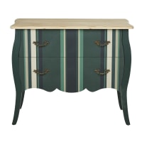 ANZOLO - Vintage-style chest of drawers with 2 drawers in blue-green wood with vertical line print 96x80cm